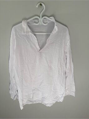 Lightweight White Long-Sleeve V-Neck Button Pullover